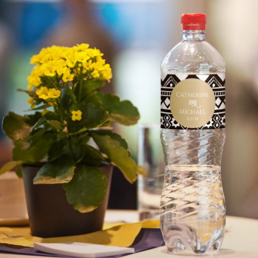 Modern Boho Pattern Gold Wedding Wasserflaschenetikett