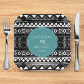 Modern Boho Pattern Green Wedding Pappteller