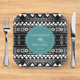 Modern Boho Pattern Green Wedding Pappteller