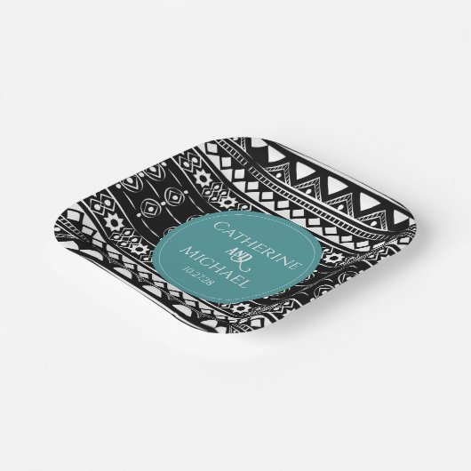 Modern Boho Pattern Green Wedding Pappteller (Gewinkelt)