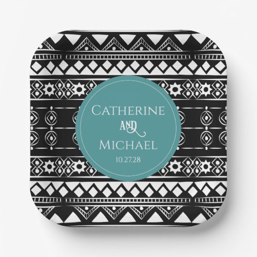 Modern Boho Pattern Green Wedding Pappteller (Vorderseite)