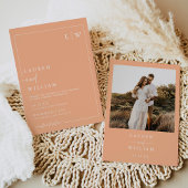 Modern Boho Peach Fuzz Foto Wedding Einladung