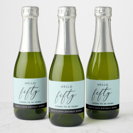 Modern Boho Personalisiert 50. Geburtstag Schaumweinetikett (Flaschen)