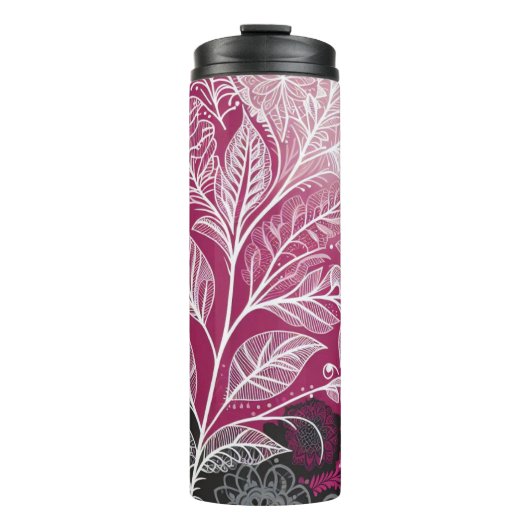 Modern Boho Pink and Black Leaf Thermal Tumbler Thermosbecher (Vorderseite)