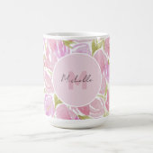 Modern Boho Pink Aquarell Blume Monogramm Kaffeetasse (Mittel)