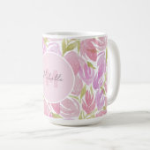 Modern Boho Pink Aquarell Blume Monogramm Kaffeetasse (VorderseiteRechts)