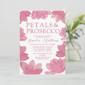 Modern Boho Pink Aquarell Petals & Prosecco Einladung (Stehend Vorderseite)