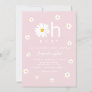 Modern Boho Pink Daisy Floral Baby Girl Shower Inv Einladung