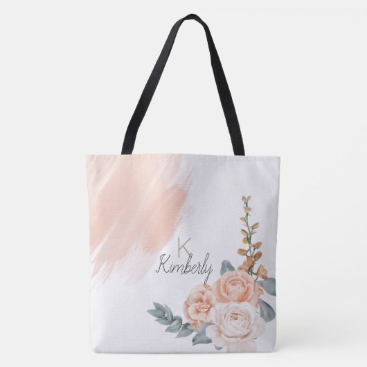 Modern Boho Pink Floral Initial Name Monogram Tasche (Vorderseite)