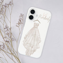 Modern Boho Pink Floral Wedding Monogram Name iPhone 16 Hülle