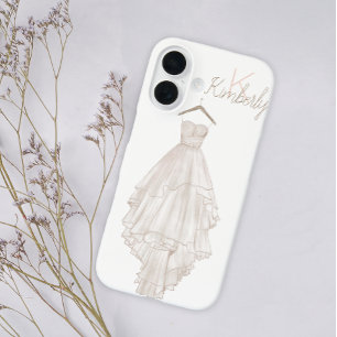 Modern Boho Pink Floral Wedding Monogram Name iPhone 16 Hülle