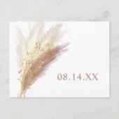 Modern Boho Pink Gold Pampas Gras Save the Date Ankündigungspostkarte (Vorderseite)
