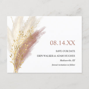 Modern Boho Pink Gold Pampas Gras Save the Date Ankündigungspostkarte