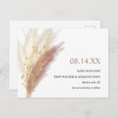 Modern Boho Pink Gold Pampas Gras Save the Date Ankündigungspostkarte (Vorne/Hinten)