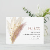Modern Boho Pink Gold Pampas Grass Save The Date (Stehend Vorderseite)