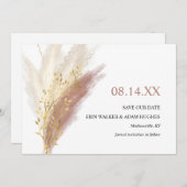 Modern Boho Pink Gold Pampas Grass Save The Date (Vorne/Hinten)