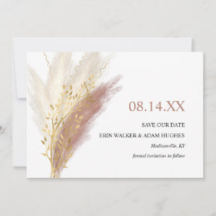 Modern Boho Pink Gold Pampas Grass Save The Date