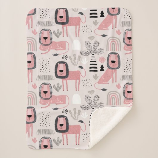 Modern Boho Pink Lions Rainbows Sherpa Blanket Sherpadecke (Vorderseite)