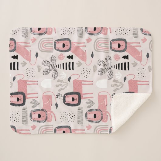 Modern Boho Pink Lions Rainbows Sherpa Blanket Sherpadecke (Vorderseite (Horizontal))