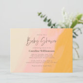 Modern Boho Pink Yellow Niedlich Script Baby Dusch Einladung (Stehend Vorderseite)