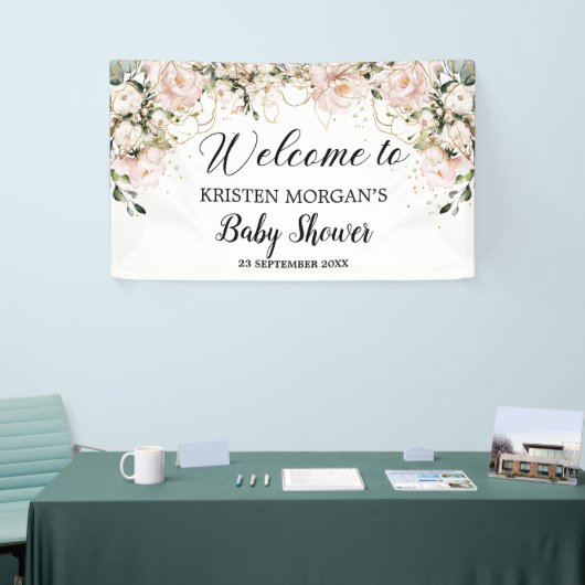 Modern Boho pinkfarbene Blätter aus geblümtem Gold Banner (Messeveranstaltung)