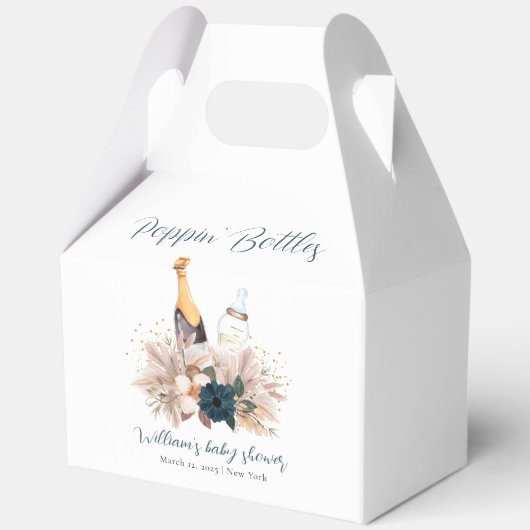 Modern Boho Poppin Champagner Flaschen Babydusche Geschenkschachtel (Rückseite)