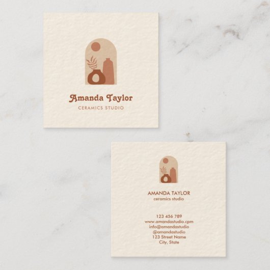 Modern Boho Potterie Terracotta Räume Design Quadratische Visitenkarte (Vorne/Hinten)