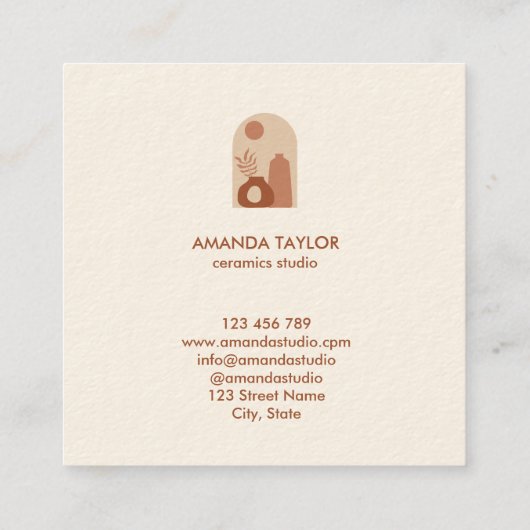 Modern Boho Potterie Terracotta Räume Design Quadratische Visitenkarte (Rückseite)