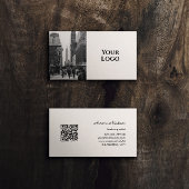 Modern Boho QR Code Black and White with photo Visitenkarte