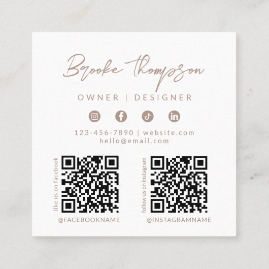 Modern Boho QR Code Business Card Quadratische Visitenkarte (Rückseite)