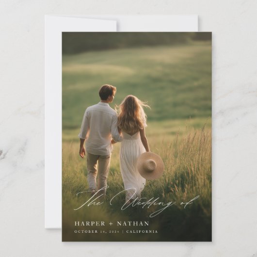 Modern Boho QR CODE Einfach 2 Foto Hochzeit Einladung (Vorderseite)