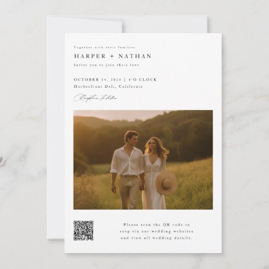 Modern Boho QR CODE Einfach 2 Foto Hochzeit Einladung (Rückseite)