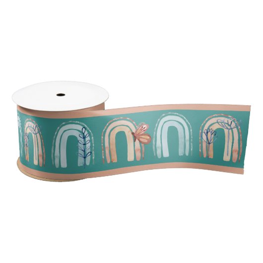 Modern Boho Rainbow Aquamarin Pfirsich Pink Satinband (Spule)
