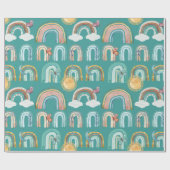 Modern Boho Rainbow Aquamarin Terracotta Mustard P Geschenkpapier (Flach)