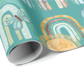 Modern Boho Rainbow Aquamarin Terracotta Mustard P Geschenkpapier (Rolleneckpunkt)