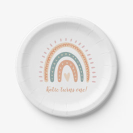 Modern Boho Rainbow Pastel Erster Geburtstag Pappteller