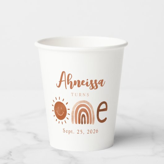 Modern Boho Rainbow Sunshine Erstgeburt Pappbecher (Vorderseite)