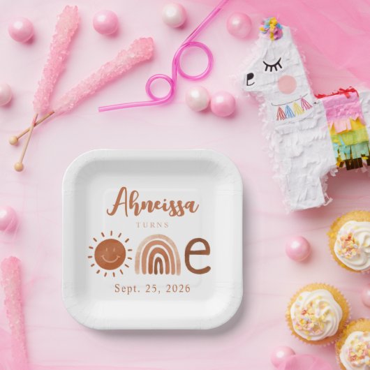 Modern Boho Rainbow Sunshine Erstgeburt Pappteller (Party)