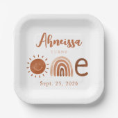 Modern Boho Rainbow Sunshine Erstgeburt Pappteller (Vorderseite)