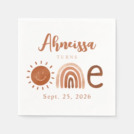 Modern Boho Rainbow Sunshine Erstgeburt Serviette (Vorderseite)