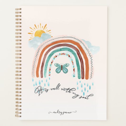 Modern Boho Rainbow Watercolor Name des Skripts Planer (Vorderseite)