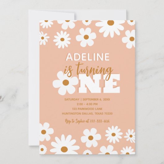 Modern Boho Retro Daisy One Birthday Party Einladung (Vorderseite)