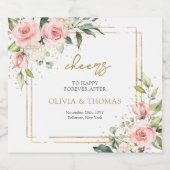 Modern Boho Rosa Blütengold Glitzer Hochzeit Alkoholflaschenetikett (Einzelnes Label)