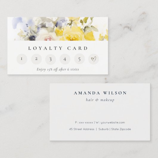 Modern Boho Rose Blumenstrauß 6 Punch Loyalität Visitenkarte (Vorne/Hinten)