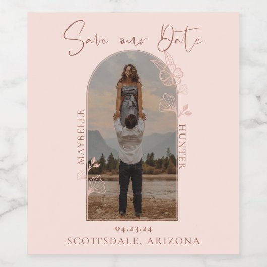 Modern Boho Rose Foto Arch Rosa Weinetikett (Einzelnes Label)