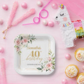 Modern Boho rot Rosa Blütengold 40. Geburtstag Pappteller (Party)