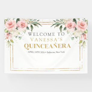 Modern Boho rot Rosa Blütengold Quinceañera Banner