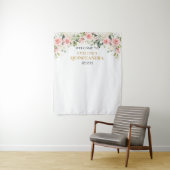 Modern Boho rot Rosa Blütengold Quinceanera Wandteppich (Beispiel)