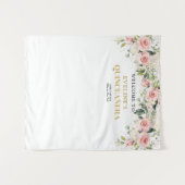 Modern Boho rot Rosa Blütengold Quinceanera Wandteppich (Vorderseite (Horizontal))