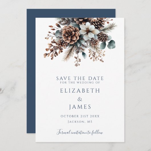 Modern Boho Rustikale Pinecones Hochzeit Save The Date (Vorne/Hinten)